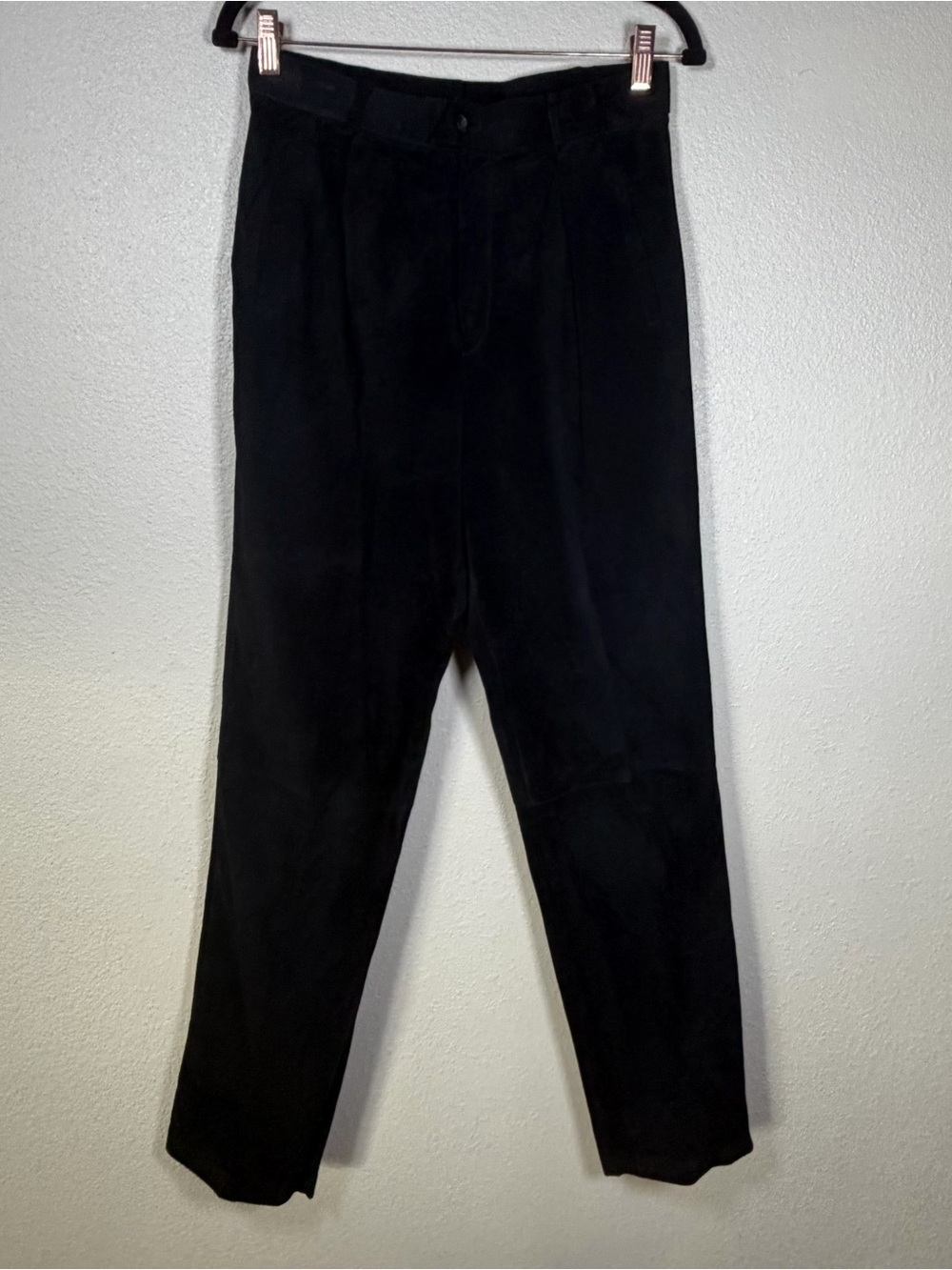 1990s Vintage Black 100% Pig Suede Lined Straight Leg High Rise Slacks Biker 14